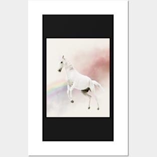 Unicorn white horse rainbow Posters and Art